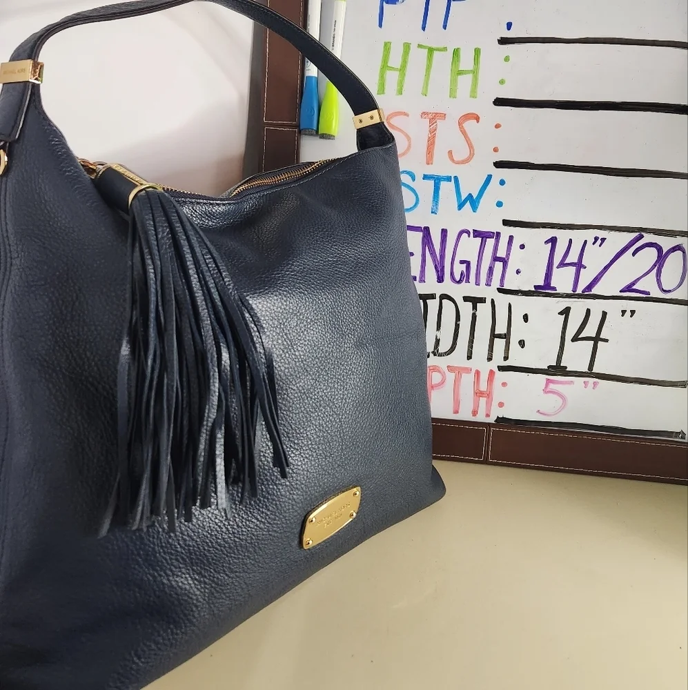 Michael Kors‎ rich blue pebbled leather Bedford hobo bag gold hardware